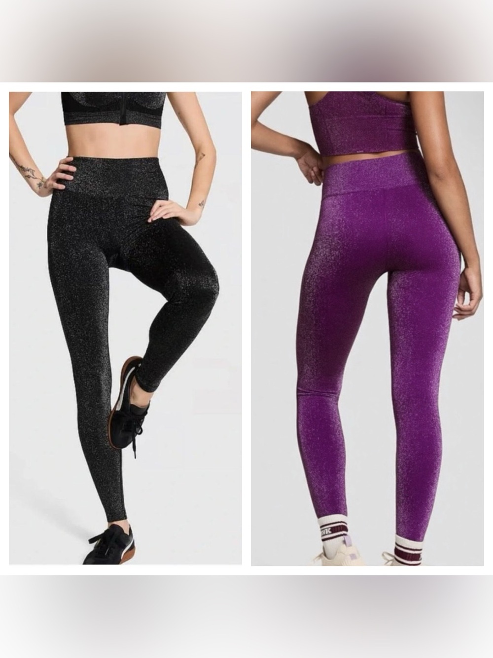 PINK Victoria's Secret Shimmer High-Waist Leggings in Burgundy and Black